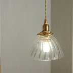 Traditional Japanese Full Copper Glass Conical Shade 1-Light Pendant Light For Living Room