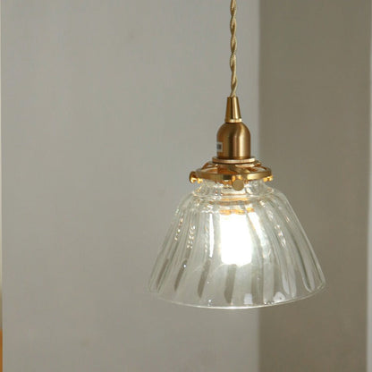 Traditional Japanese Full Copper Glass Conical Shade 1-Light Pendant Light For Living Room