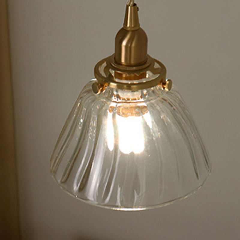 Traditional Japanese Full Copper Glass Conical Shade 1-Light Pendant Light For Living Room