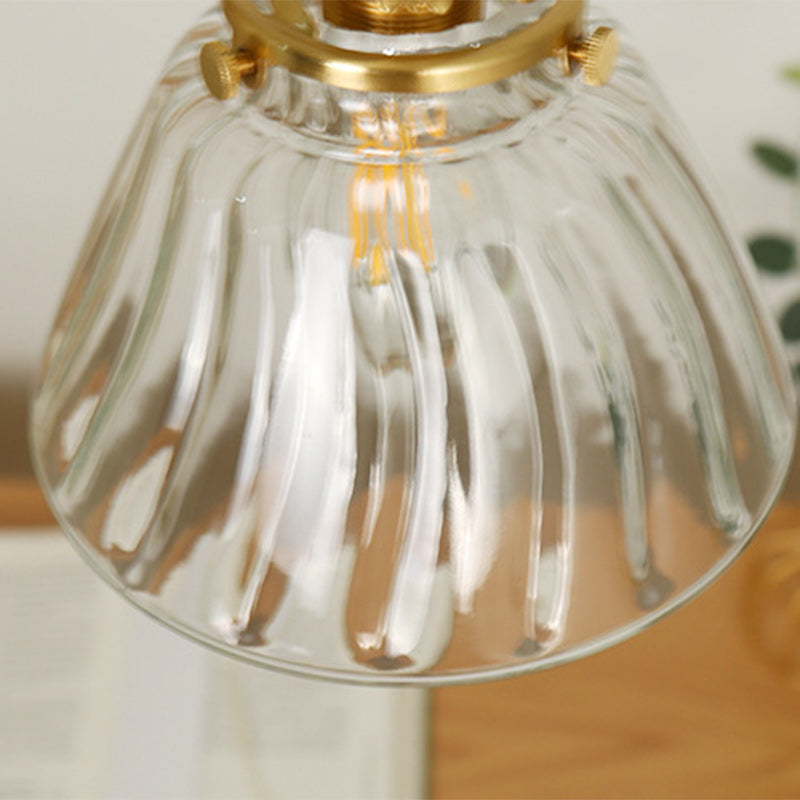 Traditional Japanese Full Copper Glass Conical Shade 1-Light Pendant Light For Living Room