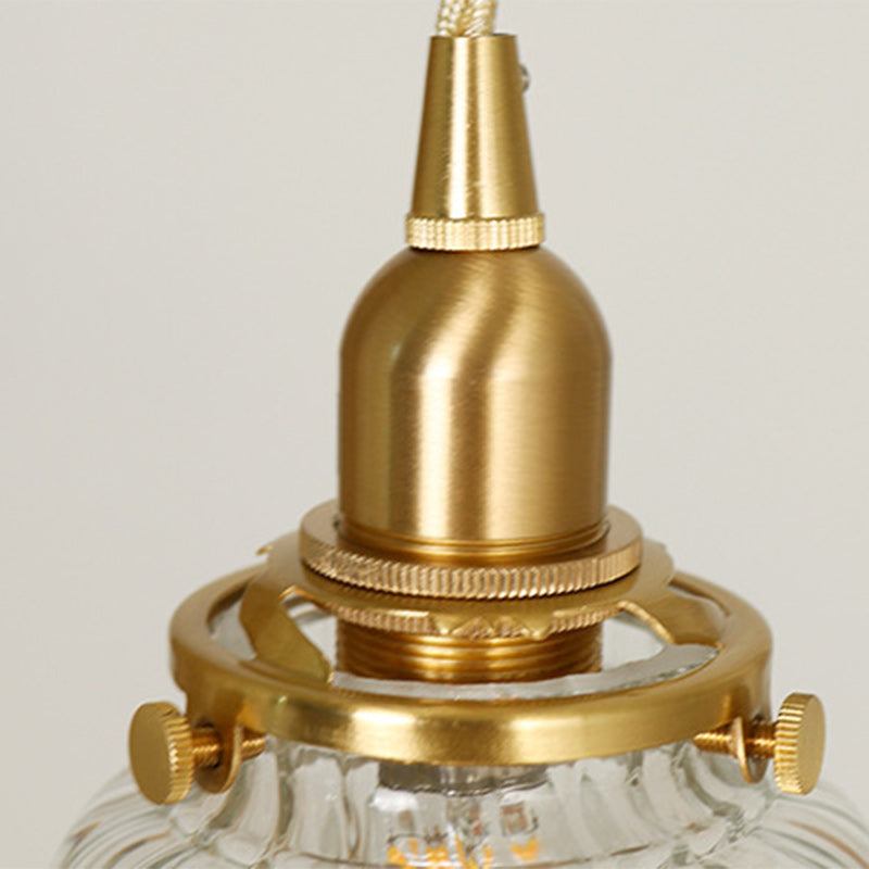 Traditional Japanese Full Copper Glass Conical Shade 1-Light Pendant Light For Living Room