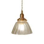 Traditional Japanese Full Copper Glass Conical Shade 1-Light Pendant Light For Living Room