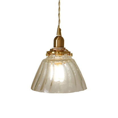 Traditional Japanese Full Copper Glass Conical Shade 1-Light Pendant Light For Living Room