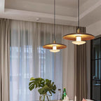 Modern Minimalist Marble Solid Wood Flying Saucer 1-Light Pendant Light For Living Room