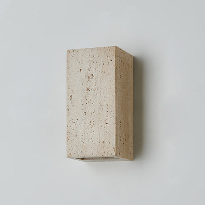 Traditional Japanese Beige Travertine Cube LED Wall Sconce Lamp For Bedroom