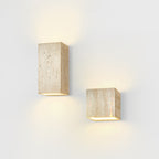 Traditional Japanese Beige Travertine Cube LED Wall Sconce Lamp For Bedroom