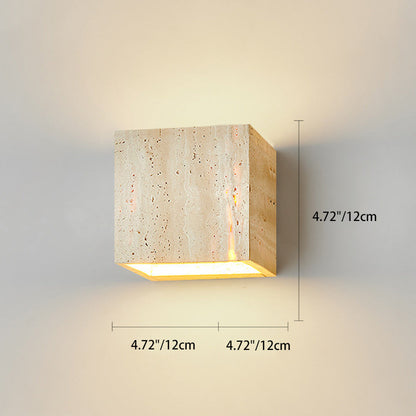 Traditional Japanese Beige Travertine Cube LED Wall Sconce Lamp For Bedroom