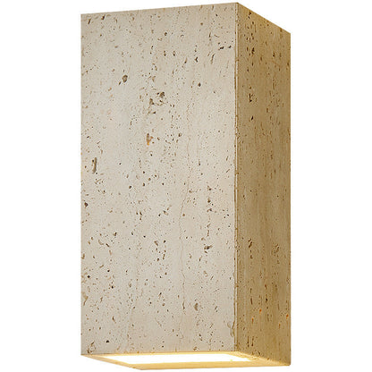 Traditional Japanese Beige Travertine Cube LED Wall Sconce Lamp For Bedroom