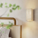 Traditional Japanese Beige Travertine Cube LED Wall Sconce Lamp For Bedroom