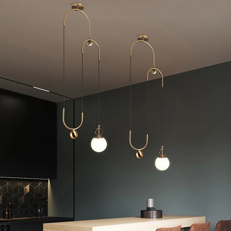Contemporary Simplicity Metal Adjustable Pulley-designed Glass Orb Shade 1-light Pendant Light for Living Room