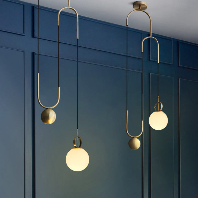 Contemporary Simplicity Metal Adjustable Pulley-designed Glass Orb Shade 1-light Pendant Light for Living Room