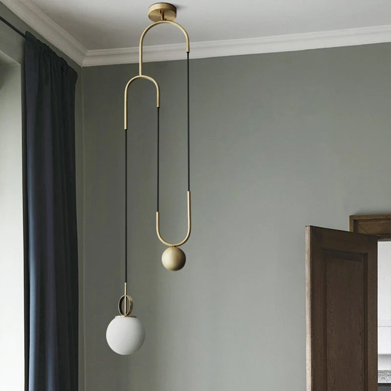 Contemporary Simplicity Metal Adjustable Pulley-designed Glass Orb Shade 1-light Pendant Light for Living Room
