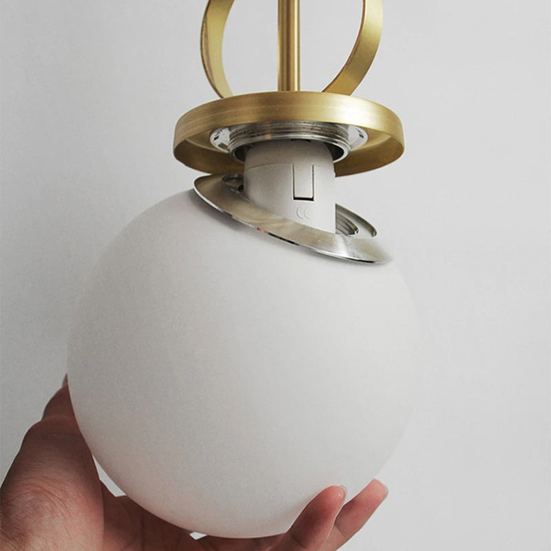Contemporary Simplicity Metal Adjustable Pulley-designed Glass Orb Shade 1-light Pendant Light for Living Room