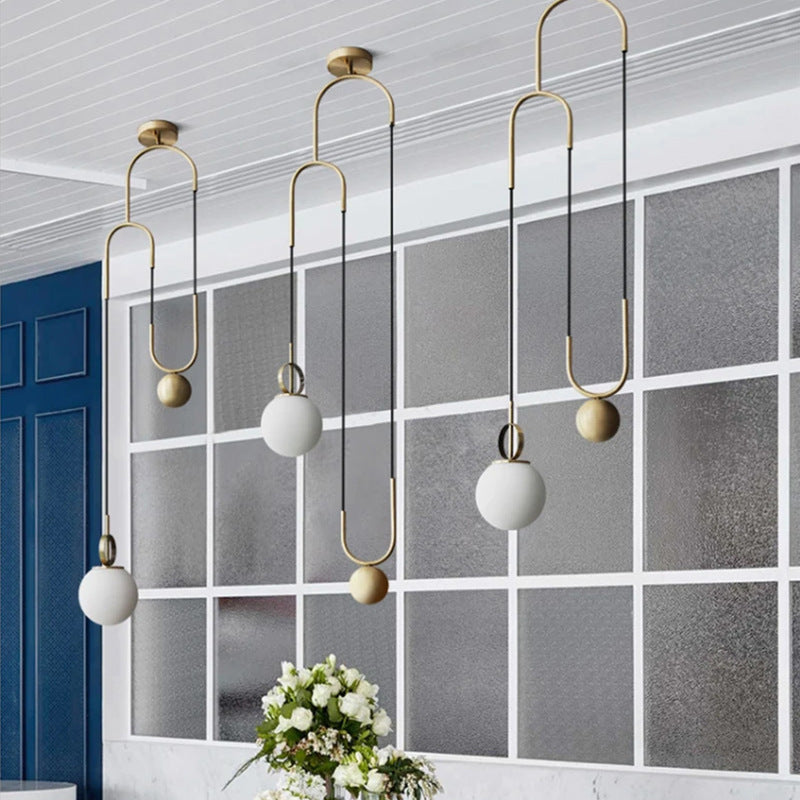 Contemporary Simplicity Metal Adjustable Pulley-designed Glass Orb Shade 1-light Pendant Light for Living Room