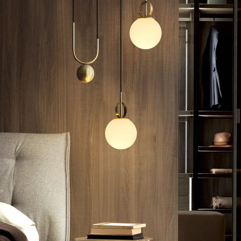 Contemporary Simplicity Metal Adjustable Pulley-designed Glass Orb Shade 1-light Pendant Light for Living Room