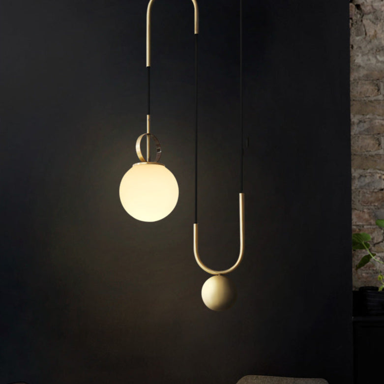 Contemporary Simplicity Metal Adjustable Pulley-designed Glass Orb Shade 1-light Pendant Light for Living Room