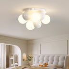 Contemporary Scandinavian Iron Magic Bean Glass Shade 1-Light Semi-Flush Mount Ceiling Light For Hallway