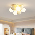 Contemporary Scandinavian Iron Magic Bean Glass Shade 1-Light Semi-Flush Mount Ceiling Light For Hallway