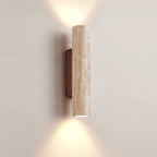 Traditional Japanese Beige Travertine Cylinder 2-Light Up And Down Illuminated Wall Sconce Lamp For Bedroom