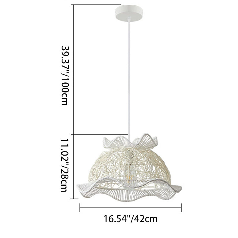 Modern Art Deco Rattan Wave Straw Hat Iron 1-Light Pendant Light For Living Room