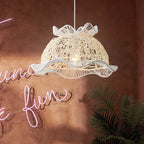 Modern Art Deco Rattan Wave Straw Hat Iron 1-Light Pendant Light For Living Room