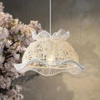 Modern Art Deco Rattan Wave Straw Hat Iron 1-Light Pendant Light For Living Room
