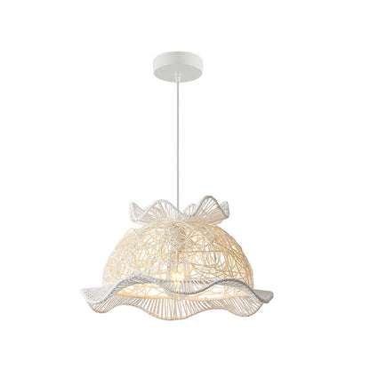 Modern Art Deco Rattan Wave Straw Hat Iron 1-Light Pendant Light For Living Room