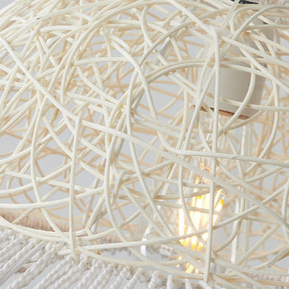 Modern Art Deco Rattan Wave Straw Hat Iron 1-Light Pendant Light For Living Room
