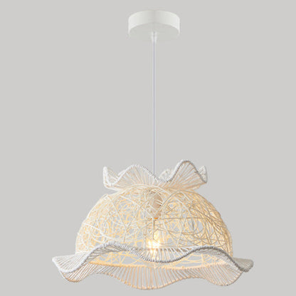 Modern Art Deco Rattan Wave Straw Hat Iron 1-Light Pendant Light For Living Room