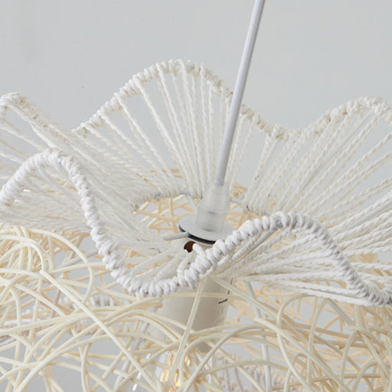 Modern Art Deco Rattan Wave Straw Hat Iron 1-Light Pendant Light For Living Room