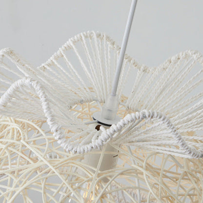 Modern Art Deco Rattan Wave Straw Hat Iron 1-Light Pendant Light For Living Room