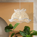Modern Art Deco Rattan Wave Straw Hat Iron 1-Light Pendant Light For Living Room