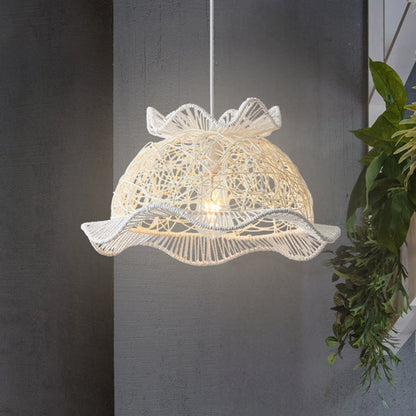 Modern Art Deco Rattan Wave Straw Hat Iron 1-Light Pendant Light For Living Room