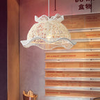 Modern Art Deco Rattan Wave Straw Hat Iron 1-Light Pendant Light For Living Room