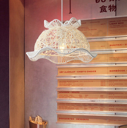 Modern Art Deco Rattan Wave Straw Hat Iron 1-Light Pendant Light For Living Room