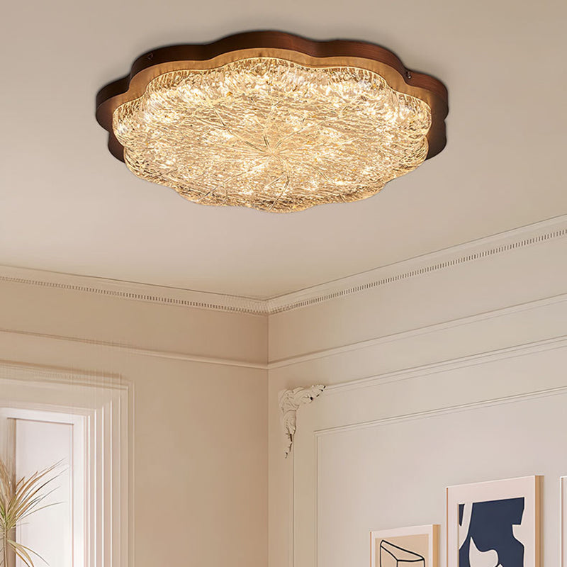 Contemporary Luxury Gold Foil Resin Flower Shade LED Flush Mount Ceiling Light For Living Room