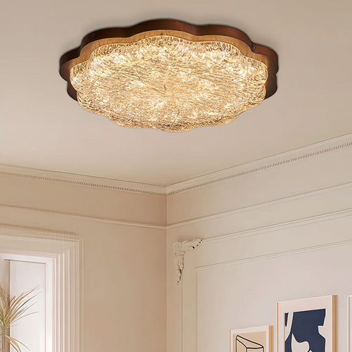 Contemporary Luxury Gold Foil Resin Flower Shade LED Flush Mount Ceiling Light For Living Room