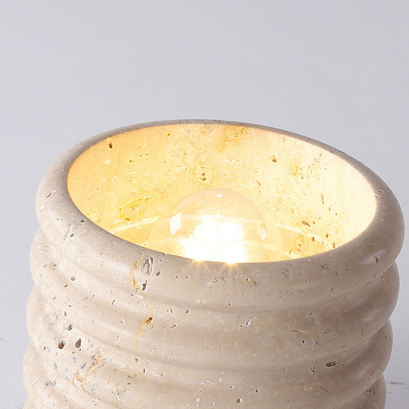Traditional Japanese Yellow Travertine Cylinder 1-Light Flush Mount Ceiling Light For Living Room