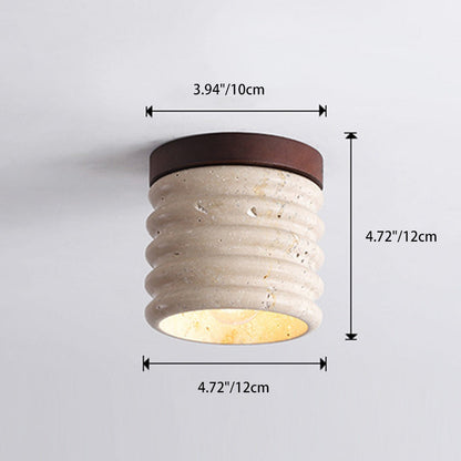 Traditional Japanese Yellow Travertine Cylinder 1-Light Flush Mount Ceiling Light For Living Room