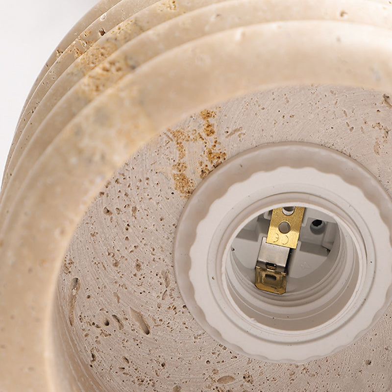 Traditional Japanese Yellow Travertine Cylinder 1-Light Flush Mount Ceiling Light For Living Room