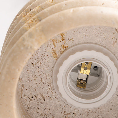 Traditional Japanese Yellow Travertine Cylinder 1-Light Flush Mount Ceiling Light For Living Room