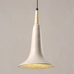 Traditional Japanese Solid Wood Concrete Trumpet Shade 1-Light Pendant Light For Living Room