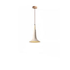 Traditional Japanese Solid Wood Concrete Trumpet Shade 1-Light Pendant Light For Living Room