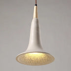 Traditional Japanese Solid Wood Concrete Trumpet Shade 1-Light Pendant Light For Living Room