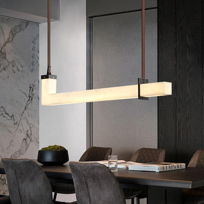 Modern Minimalist Copper Straight Line Marble Shade LED Island Light Pendant Light For Living Room