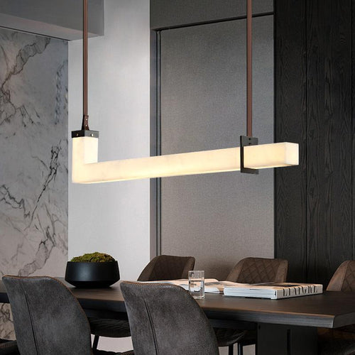 Modern Minimalist Copper Straight Line Marble Shade LED Island Light Pendant Light For Living Room