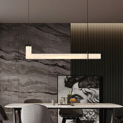 Modern Minimalist Copper Straight Line Marble Shade LED Island Light Pendant Light For Living Room