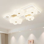 Modern Art Deco Flower PE Rectangular Shade Hardware LED Flush Mount Ceiling Light For Living Room