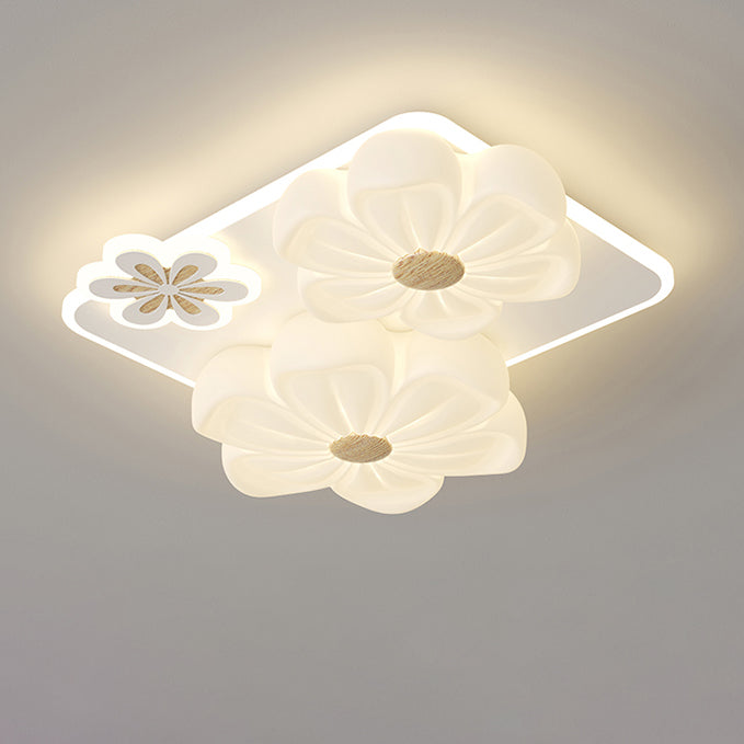 Modern Art Deco Flower PE Rectangular Shade Hardware LED Flush Mount Ceiling Light For Living Room