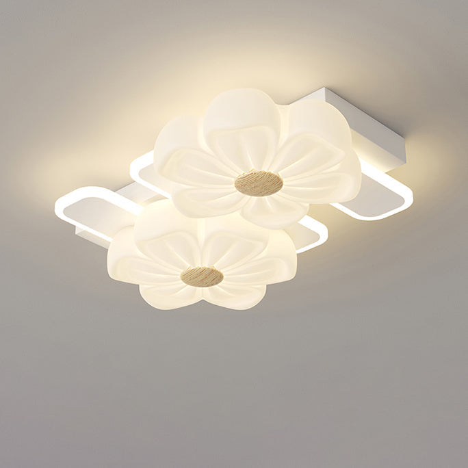Modern Art Deco Flower PE Rectangular Shade Hardware LED Flush Mount Ceiling Light For Living Room